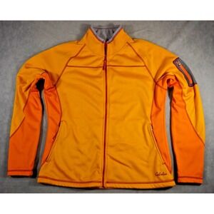 Cabelas‎ Jacket Womens Large Full Zip Long Sleeve Gold & Orange Fleece Pockets